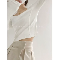 日落甜心 Весенний ретро приталенный трикотажный лонгслив, изысканный стиль, квадратный вырез