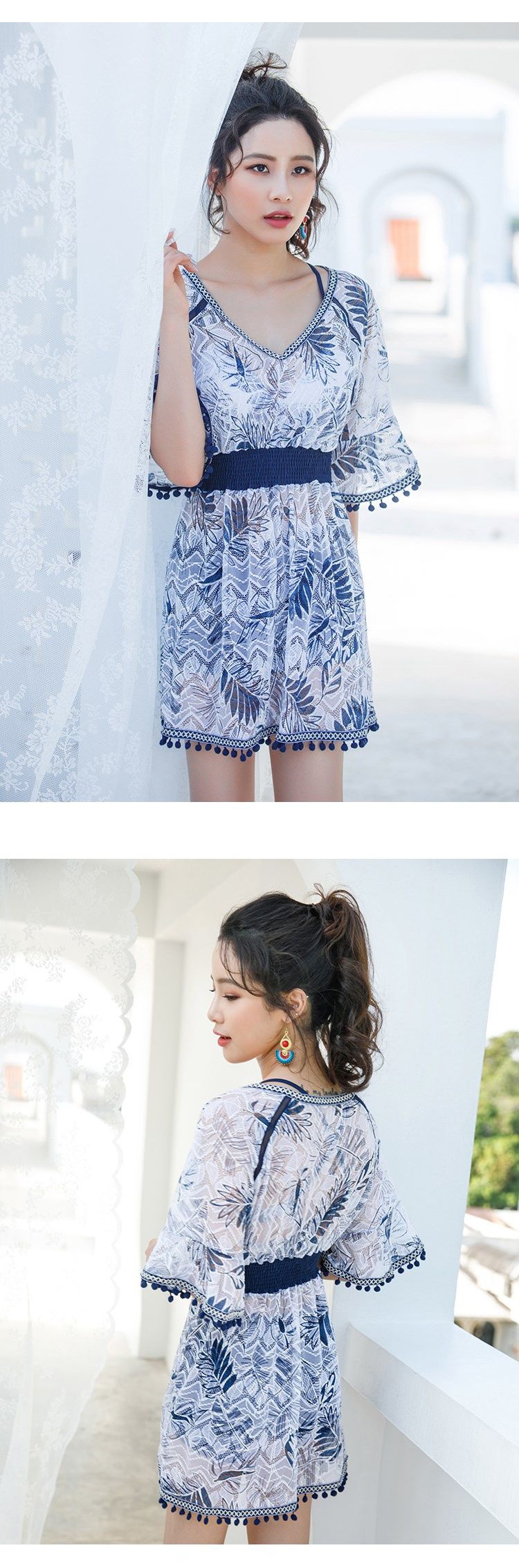Suối nước nóng quốc gia mới che bụng, áo tắm ba mảnh nữ áo tắm ba mảnh, ngực nhỏ gom gió thơm nhỏ, nữ gợi cảm bơi. - Bộ đồ bơi hai mảnh