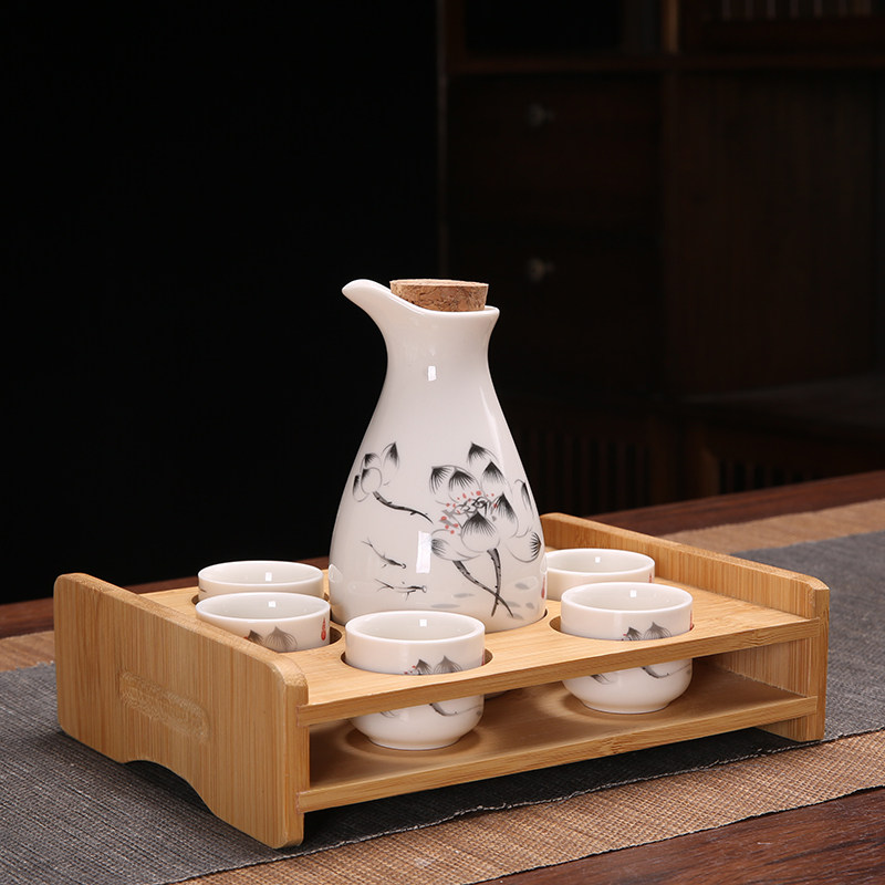 Ликер Cup 家用白酒分酒器套装分酒壶饭店用陶瓷酒具喝清酒杯半斤酒壶带杯架