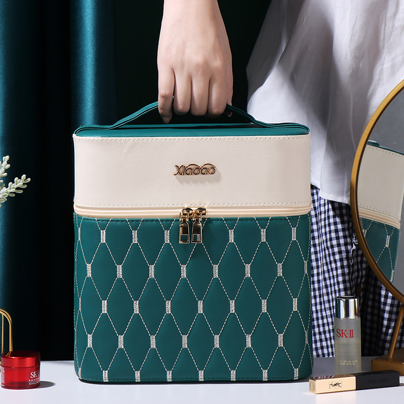 Leather large capacity cosmetic bag portable travel waterproof skin care products double-layer portable storage box box box 2021 New Women