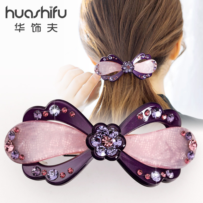 Rhinestone Hairpin with Hollow Bow, Korean Style Horizontal Clip, Spring Clip, Adult Hair Accessory, Ponytail Holder, Hairpin, Hair Ornament for Women