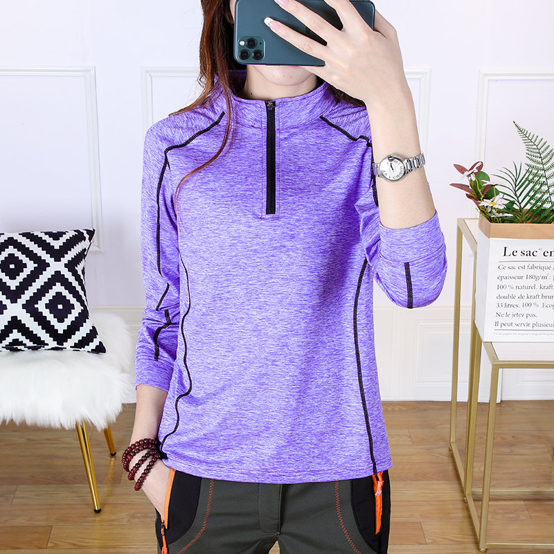 Lady Autumn Winter Lady Thin Grip Suede Quick Dry T-shirt Breathable Quick Dry Woman Outdoor Warm Grip Suede Women's Running Sportshirt T-shirt-Taobao