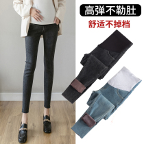 Pregnant women autumn and winter jeans plus velvet thickened winter wear tide mother fashion late pregnancy grinding small feet pants winter