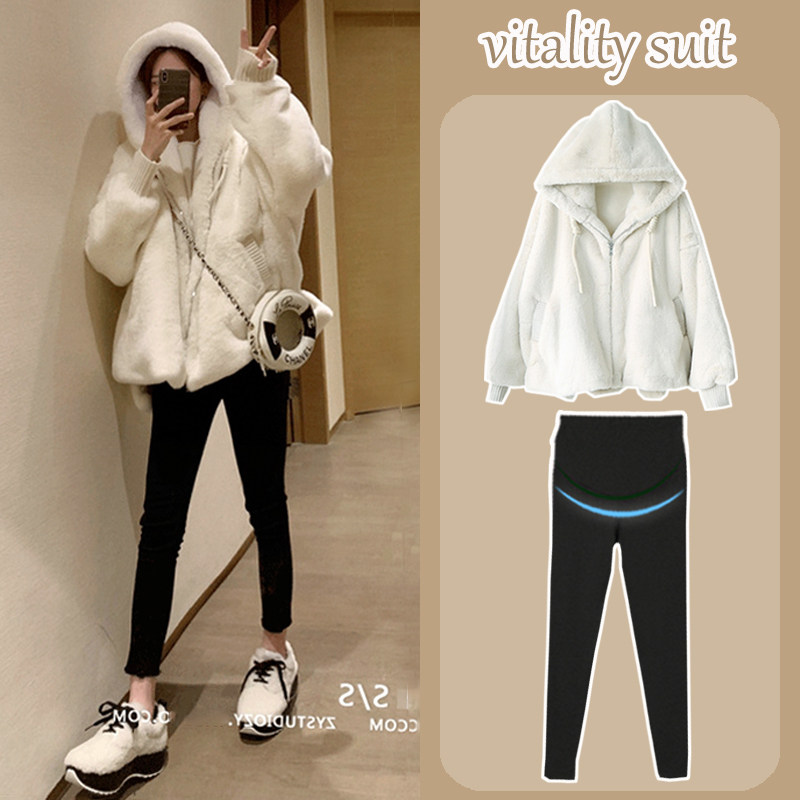 Pregnant women's coat in autumn and winter wear plus thick coat in the long network red suit 2021 new winter coat woman