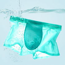 Ice Silk Sexy Mens Underwear Transparent Movement Antibacterial Four-corner Pants Breathable Speed Dry No Marks Youth Student Underpants Head