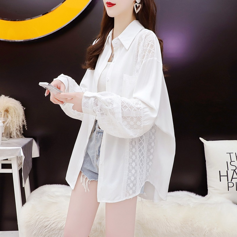 White Shirt, Sun Protection Clothing for Women, Summer Thin, Breathable, Mid-Length, Loose, High-End, Chiffon Cardigan Outer Wear