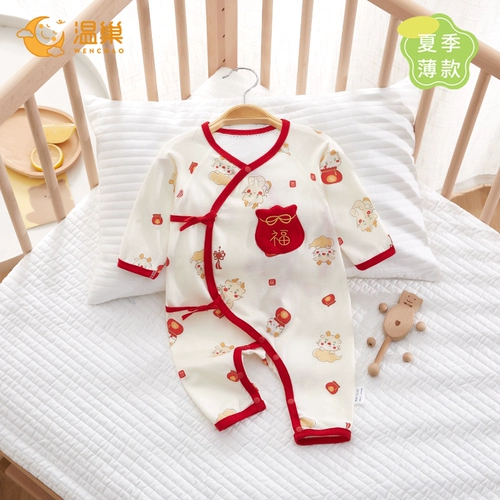 Детский летний тонкий комбинезон для новорожденных для младенца, красная праздничнная летняя одежда