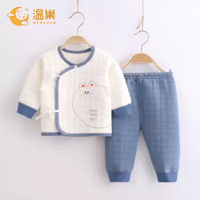 0 one 3 baby clothes autumn and winter suit two-piece pure cotton baby thermal underwear full moon size 52 born in October 59