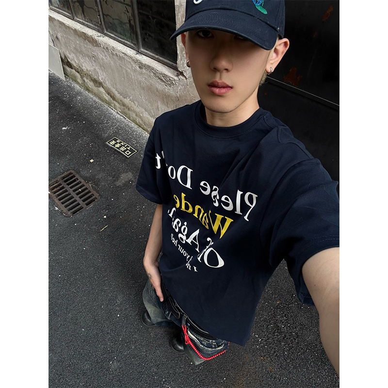 Dp Ahoilcc American Retro Letter Slogan Printed Short-Sleeved T-Shirt for Men and Women, Trendy Cleanfit Summer Top