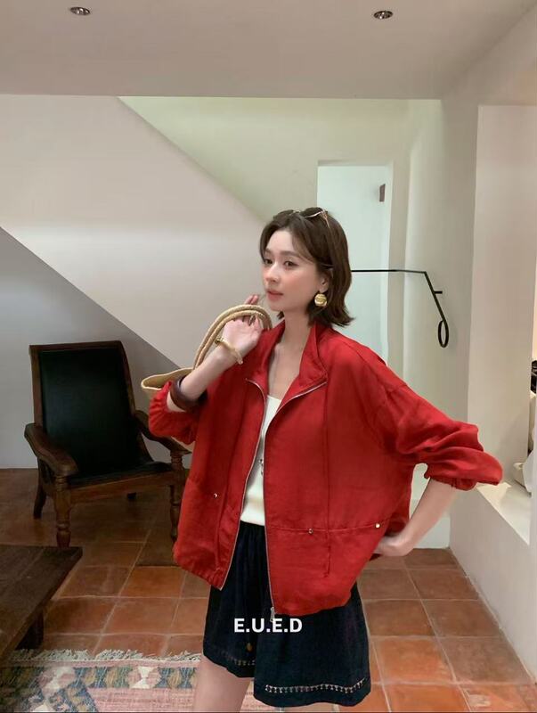 5171 Summer New Style Stand-Up Collar Zipper Tencel Ramie Sun Protection Jacket, m Bust 136, Length 60 5171 Summer New Style Stand-Up Collar Zipper Tencel Ramie Sun Protection Jacket, m Bust 136, Length 60