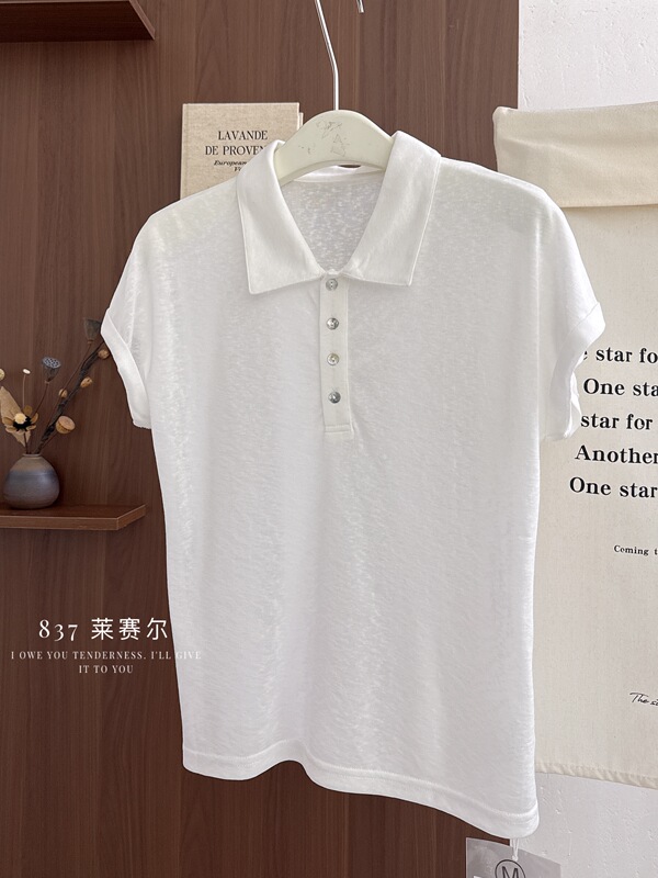 837 Summer New Style Lapel Short-Sleeved T-Shirt Top, m Bust Size 104, Length 58