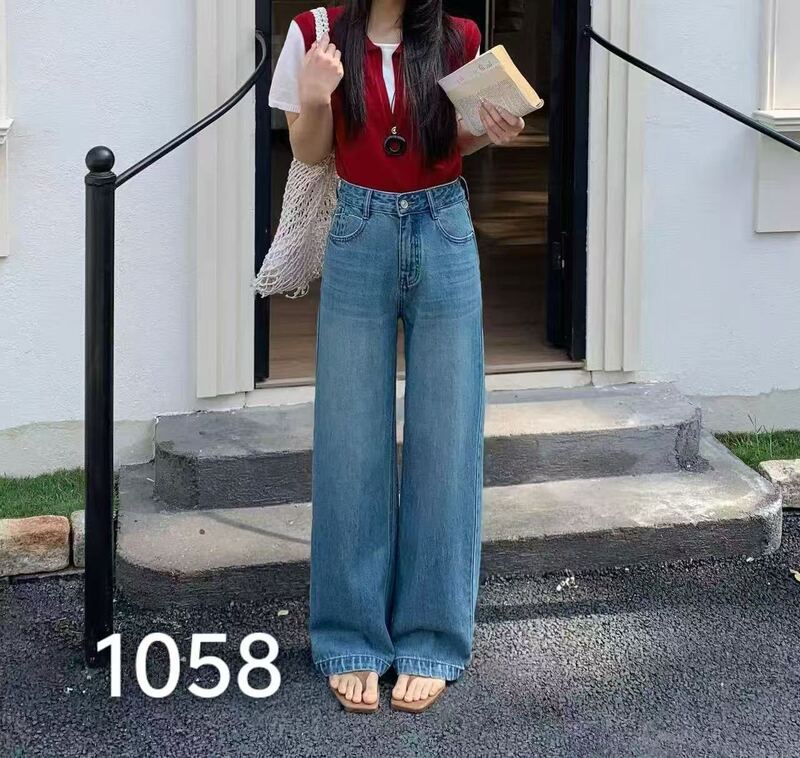 1058 Autumn New High-Waisted Slimming Floor-Length Jeans, S Waist Circumference 68, Hip Circumference 110, Length 102