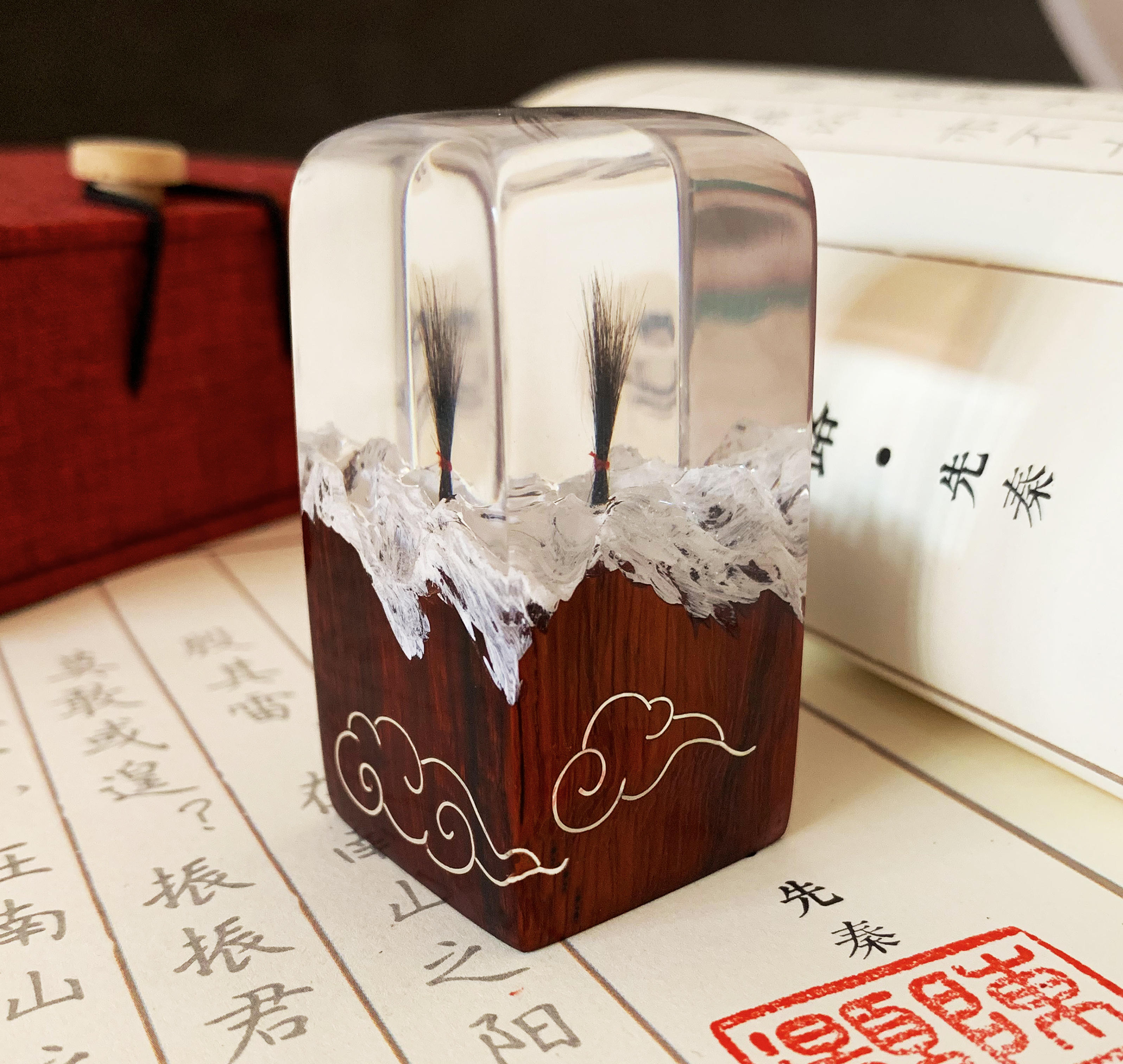 Fetal hair stamp Handmade solid wood inlaid silver pattern baby full moon fetal hair umbilical cord stamp souvenir