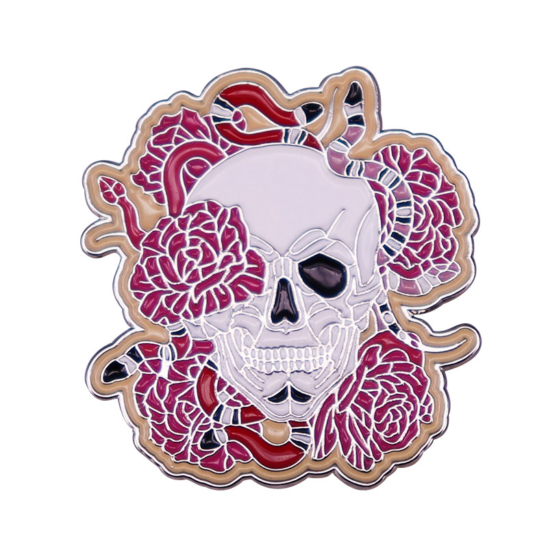 Snake flower skull brooch rose romantic colorful traditional tattoo badge Halloween gothic accessories
