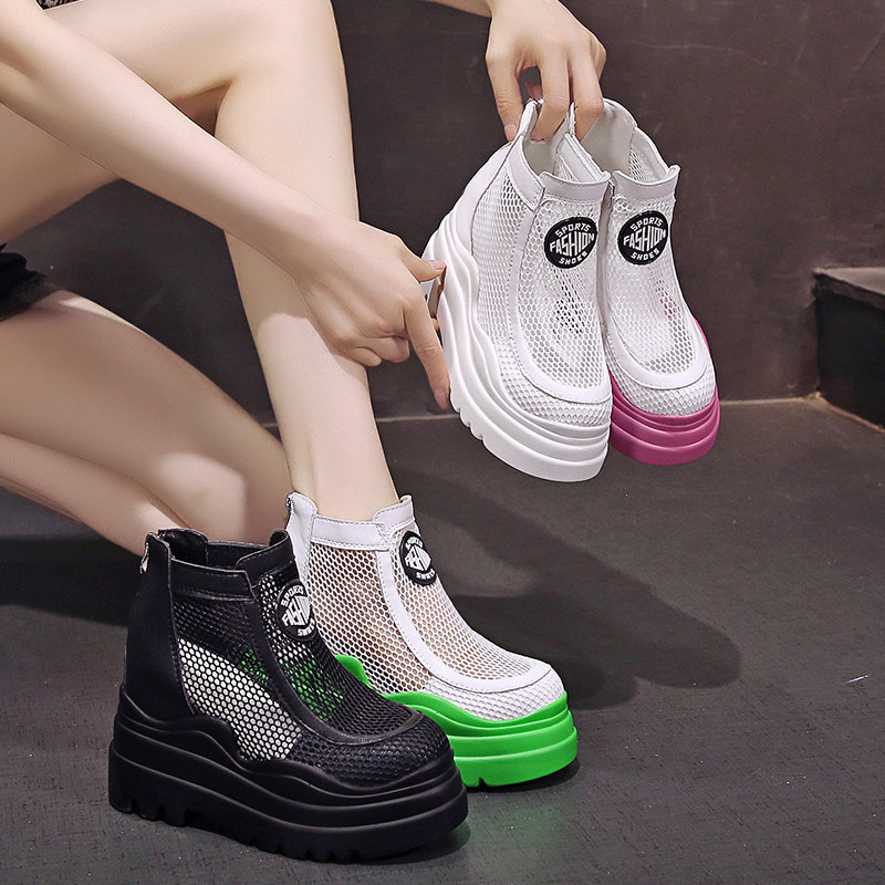 White Martin boots summer thin women's 2022 new 8cm inner heightened net boots thick bottom hollow boots short boots