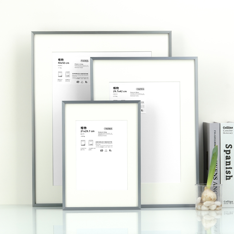 Metal Picture Frame Gray 30X40X50X70 Aluminum Alloy Photo Frame White Cardboard Mounting Frame A4A3 Photo Frame Wall Hanging