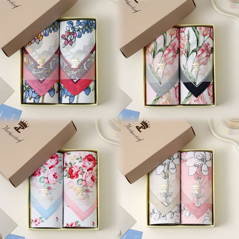 Women's Pure Cotton Handkerchief, Thin, Soft and Comfortable, All-Cotton Handkerchief, Double-Striped Gift Box Handkerchief, Wedding Event Gift Women's Pure Cotton Handkerchief, Thin, Soft and Comfortable, All-Cotton Handkerchief, Double-Striped Gift Box Handkerchief, Wedding Event Gift