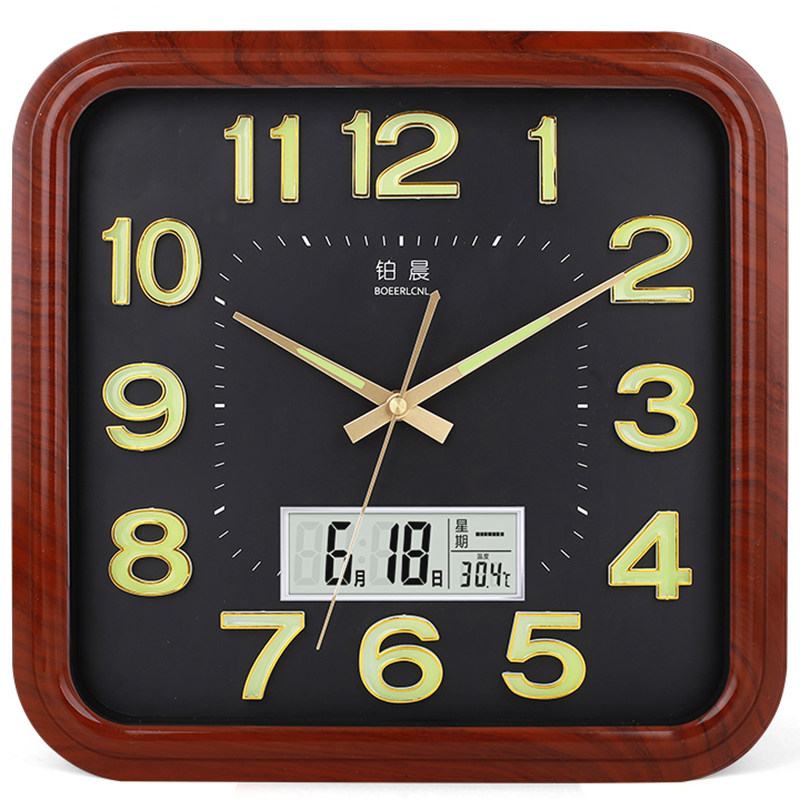 Square electronic wall clock living room mute clock home with personality creative fashion art calendar quartz clock hanging on the wall