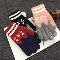 New winter men and women couples cute knitted warm plus velvet hand socks thickened five fingers touch screen student gloves hair