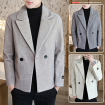 Autumn and winter mens woolen coat plus cotton Korean trend youth suit collar jacket thick handsome woolen coat tide