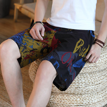 Summer mens cotton linen shorts loose size 5-point pants casual beach pants straight five-point big pants flower