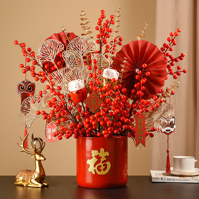 Fukuk Joe migrating pieces simulation flower red fruit moving giftsWedding room decoration parts opening gift