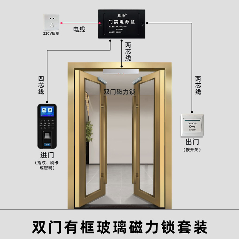 Kfc Door Magnetic Lock Access Control Set Aluminum Alloy Glass Door Double Door Electromagnetic Lock Magnetic Lock Fingerprint Access Control Lock