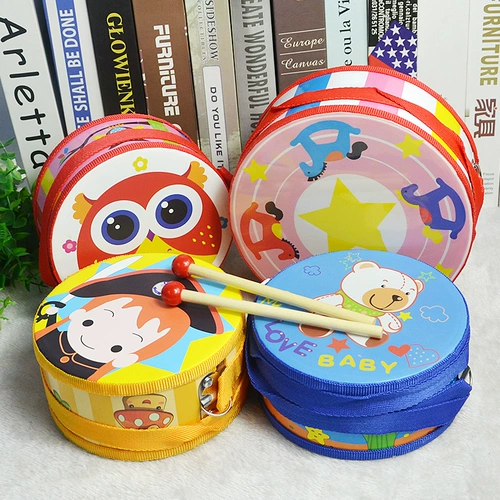 Деревянный двусторонний барабан, мультяшный бубен, погремушка, музыкальная игрушка, раннее развитие