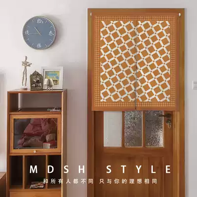 Fabric lattice door curtain partition window Bedroom household occlusion hanging curtain Simple decoration half curtain Powder room entrance curtain