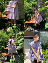 The summer of teenage girls heart is slim and playful purple-style small flying sleeves dress accordion pleats sweet and short dresses
