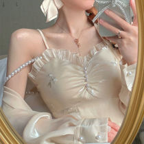 French suspender dress womens summer new casual ruffle waist skirt design sense short word skirt tide