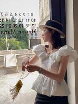 Dime 2022 Method Vintage Comeback Bubble Cuff Port Wind Shirt Woman Summer Design Sensation Small Crowdshirt Short Sleeve Blouse