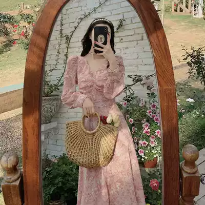 2021 tea break French dress A dress first love Platycodon can sweet salt skirt long dress female autumn