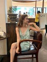 2022 Korean version of the new womens clothing trendy minimalist 100 hitch a small crowd design sensation slim blue lace harness Lions dress
