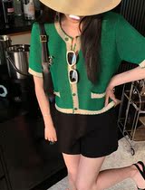 2022 new Guiqi Women Summer Exterior Hitchhiking Short retro Aging Little Fragrant Wind Knit Suit Skirt two-piece suit