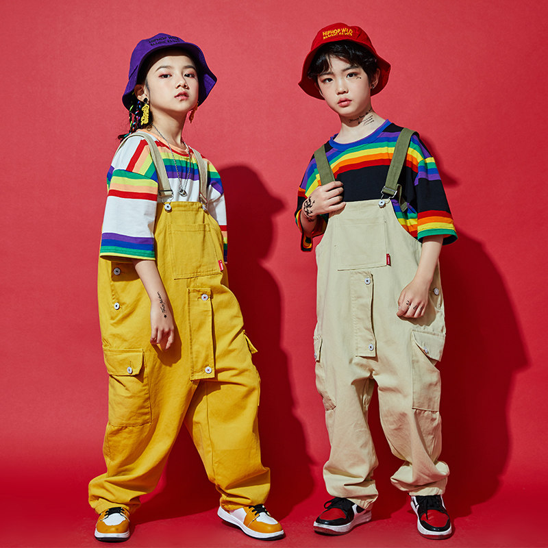 Children Jazz Dance Clothing Girl Tide Girl Hip Hop Wave Loose Hanging Neck Holding Baby Bag Pants Clothes Hiphop Street Dance Suit