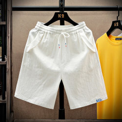 Casual shorts Men's Summer Trendy Embroider White Straight-leg Pants Loose pure cotton Minimalist Easiest for match Sports Pants