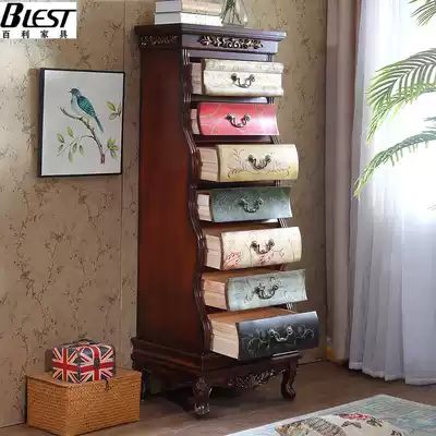 American retro old high cabinet living room painted TV side cabinet European solid wood bucket bedroom vertical storage cabinet