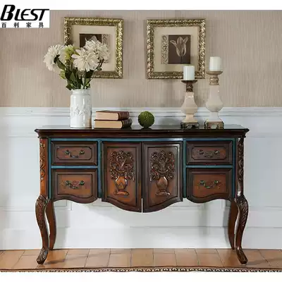 American solid wood porch classical carved multifunctional porch cabinet entrance hall painted porch table retro dining cabinet