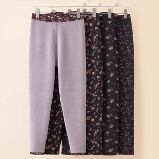 Autumn and Winter Plus-Size Warm Pants for Middle-Aged and Elderly Women, Floral Pattern, Fleece-Lined, Loose-Fitting, Suitable for Mothers and Grandmothers, Extra-Large Cotton Pants