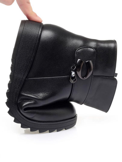 真皮短靴女冬季妈妈棉鞋加绒加厚羊毛中老年防滑软底靴子保暖皮鞋