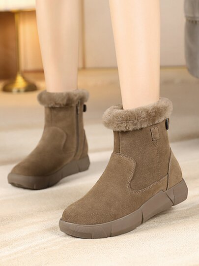 皮毛一体雪地靴2025新款女冬毛口加绒加厚短靴防滑保暖真皮大棉鞋