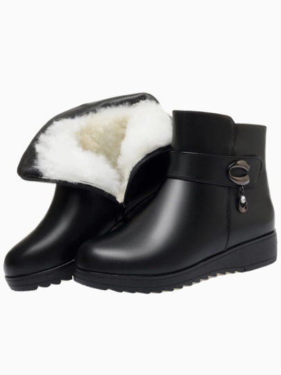 真皮短靴女冬季妈妈棉鞋加绒加厚羊毛中老年防滑软底靴子保暖皮鞋