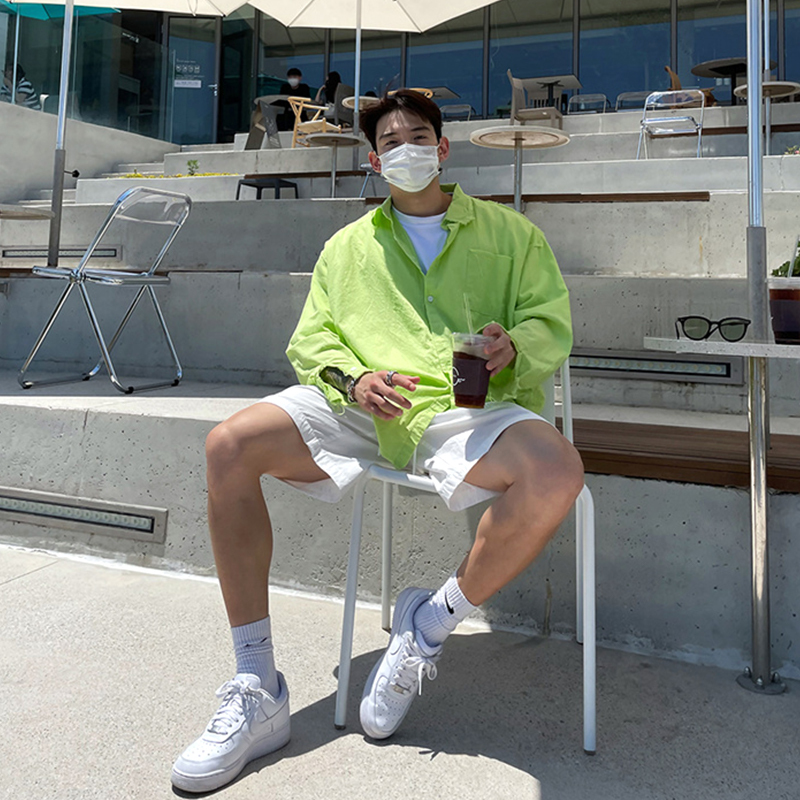 Green Casual Long-Sleeved Shirt for Men, Spring Couple's Shirt, Men's Beach Dopamine High-End Top Jacket