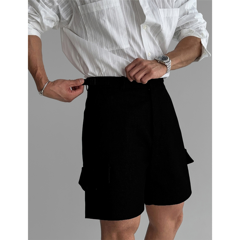 Men's Summer New Style American Trendy Brand Straight-Leg Quarter Pants with Adjustable Side Straps, Casual Workwear Shorts