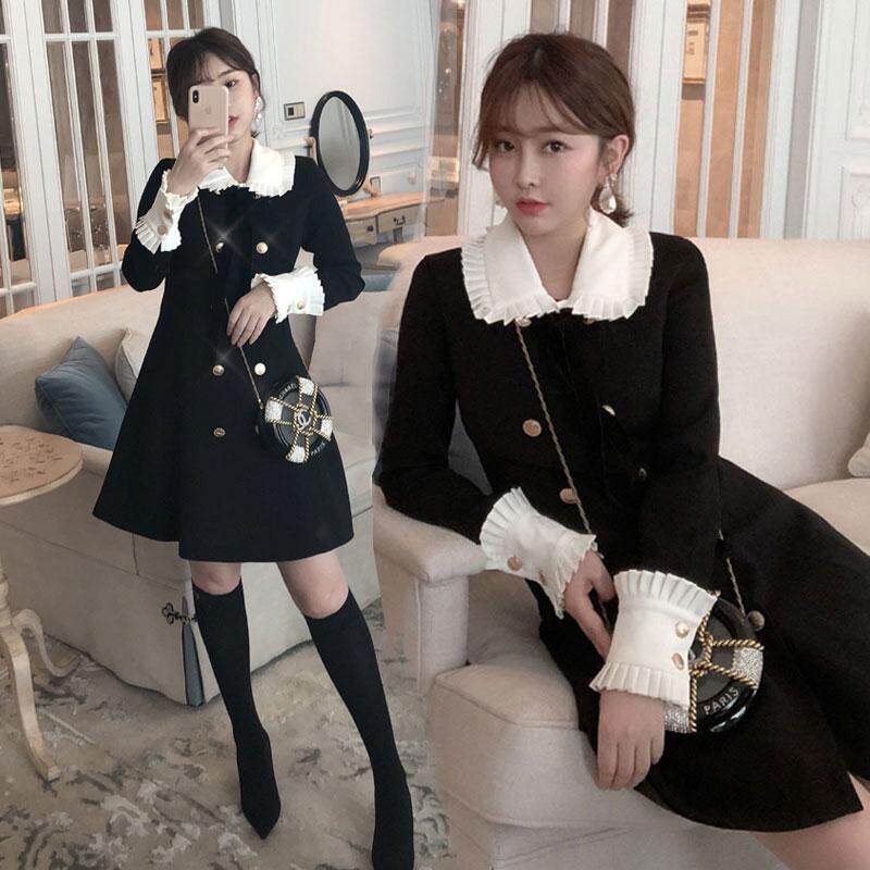 Large size women's dress Fat younger sister light cooked and windy and windy with 200 catties of small subclosets waist-thin A character dress for autumn and winter