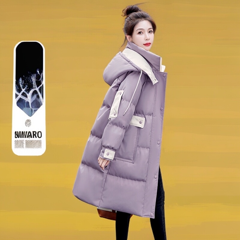 Purple down Jacket for Women, Winter 2026 New Popular Style, Mid-Length European Style, Thickened Fashionable Hooded Coat