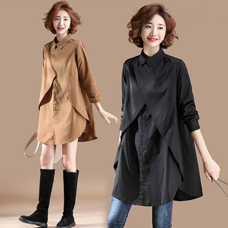 Cotton spring and autumn shirt dress 2020 new long-sleeved medium-long version of Han Fan large size loose top for women