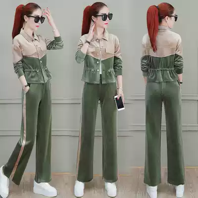 Corduroy set female 2020 Spring and Autumn new waist casual women Net Red foreign pie age reduction two sets tide
