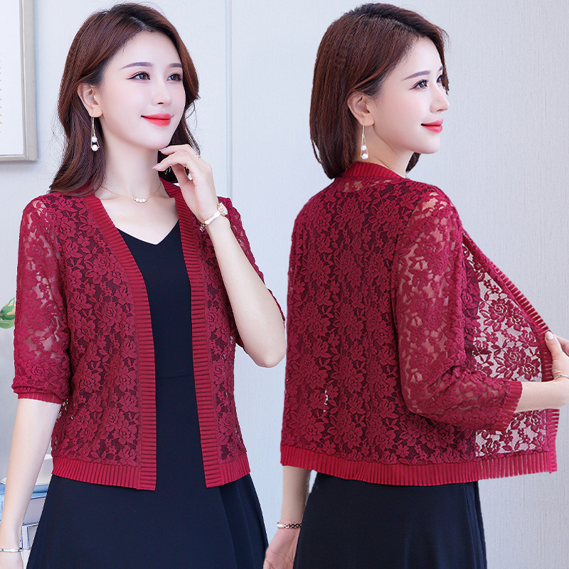 Small Shawl for Summer, Worn over Dresses, Cheongsam, Three-Quarter Sleeve Knit Cardigan, Lace Sun Protection Cardigan, Women's Vest